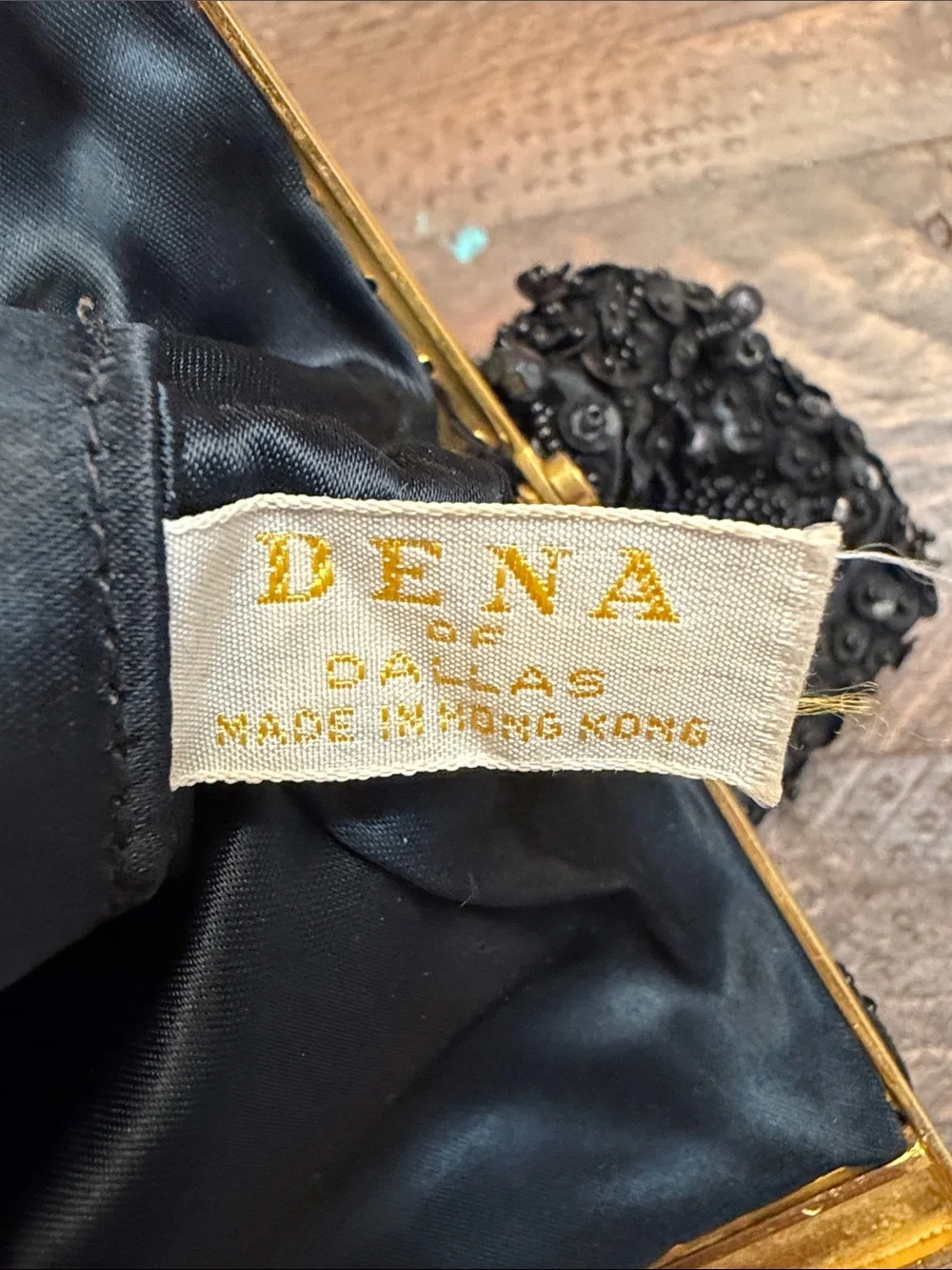 Elegant black beaded vintage 1960s DENA of Dallas clutch handbag gold hardware